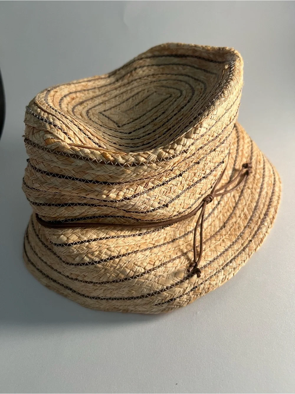 New Straw Trendy Hat - Natural with Brown Stripe